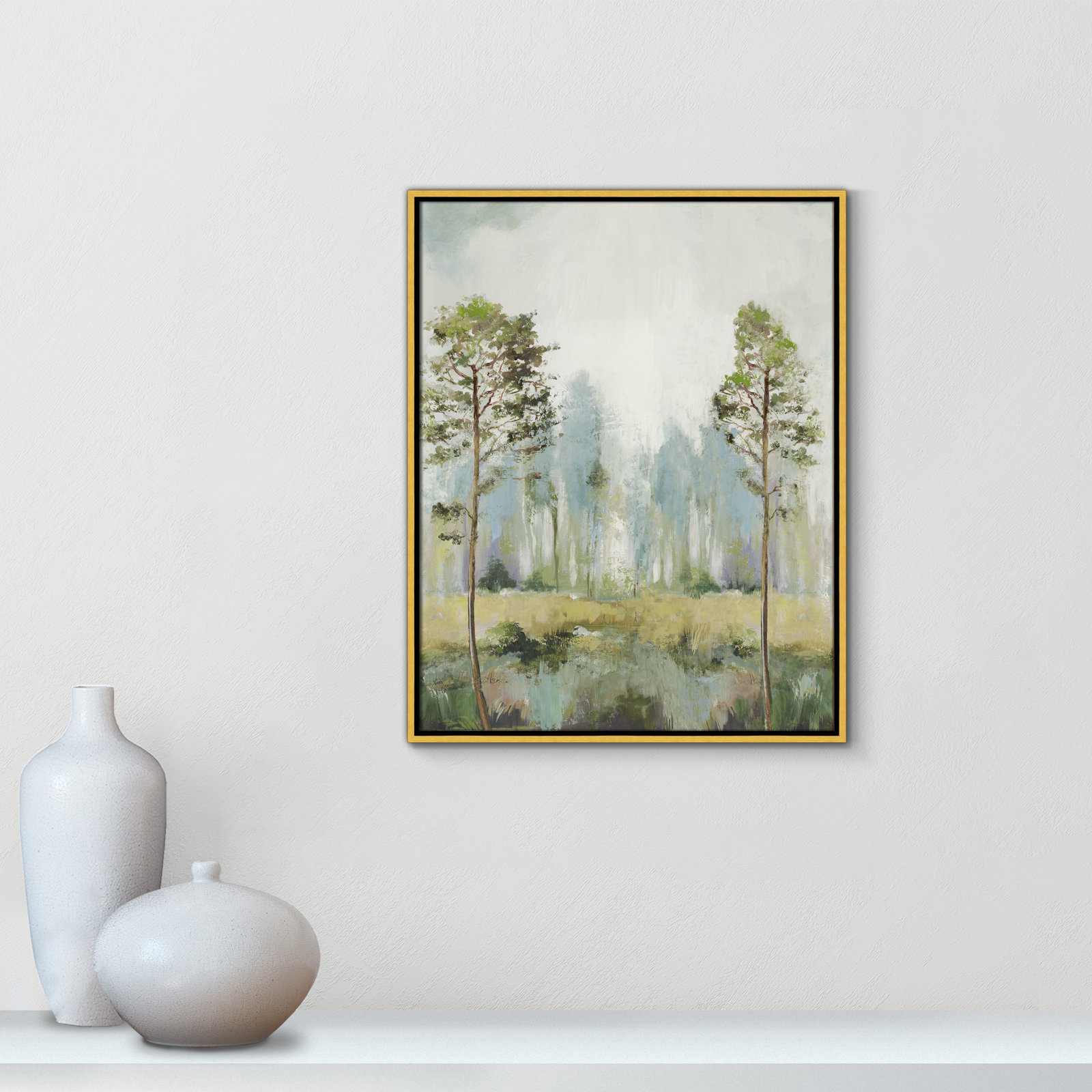 Teton "Tall Green Trees II" Print by Allison Pearce, 29.5" H x 23.5" W, Gold