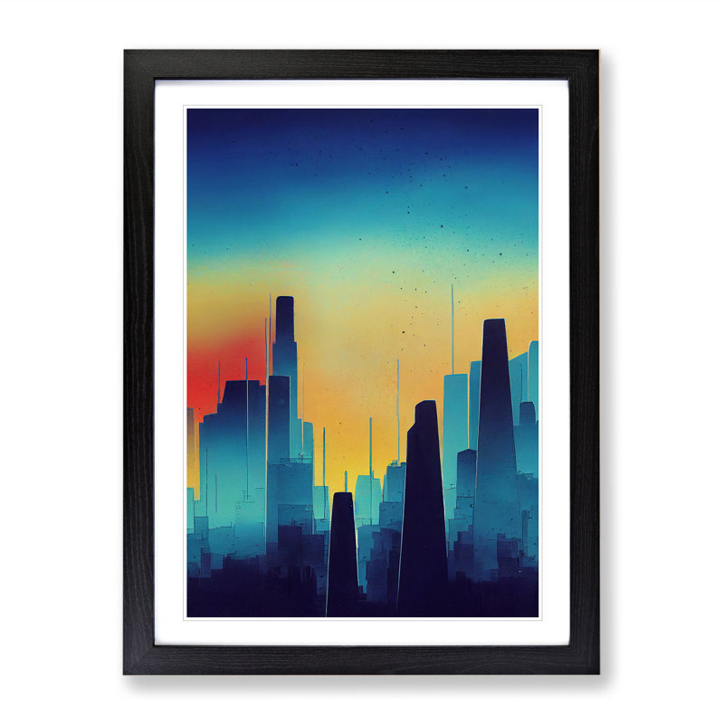 City Skyline Sunrise - Single Picture Frame Print, 64cm H x 46cm W x 2cm D, Black