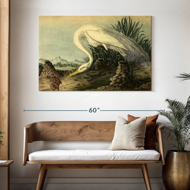 Bramon héron blanc d'oiseaux d'Amérique, H 32 po x l 48 po