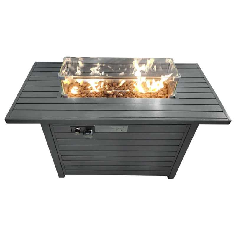 Steel Propane Fire Pit Table With Lid - 42" W X 25" H, Gray, Rust And Weather , Outdoor Fun Spot , Enjoyment Place