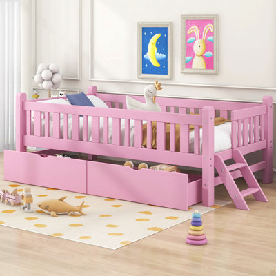 Lit plateforme avec garde-corps et 2 tiroirs Wood Watsons