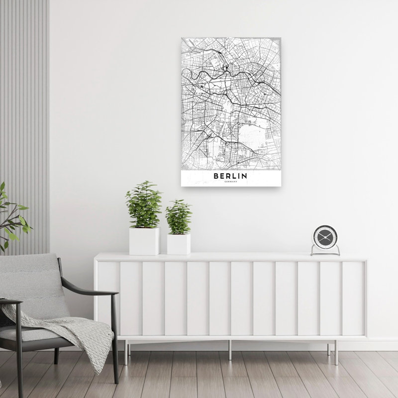 Carte de la ville de Berlin, rétro, art abstrait rétro, impression murale, 36" H x 24" W