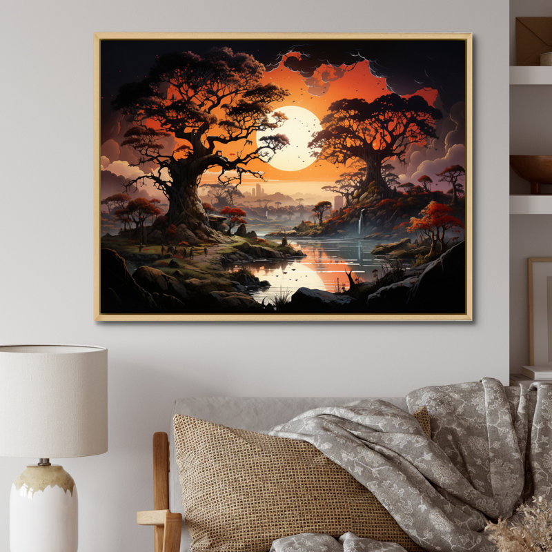 «African Baobab Tales I» sur toile, H 30 po x l 40 po x P 1,5 po, Cadre naturel flottant