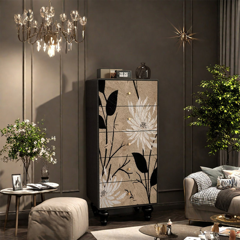 Armoire multi-tiroirs avec structure en bois de frêne, Noir