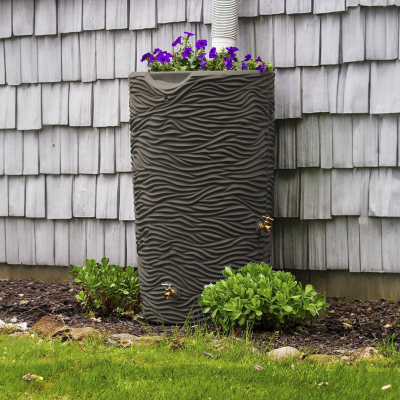 Good Ideas Impressions 65 Gallon Palm Trunk Rain Saver Barrell, 2 Spigots, Oak, Oak