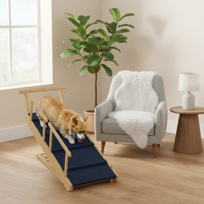 Rampe réglable pour chien en bois pliable à 4 hauteurs avec tapis antidérapant pour un accès facile et sécuritaire aux meubles hauts