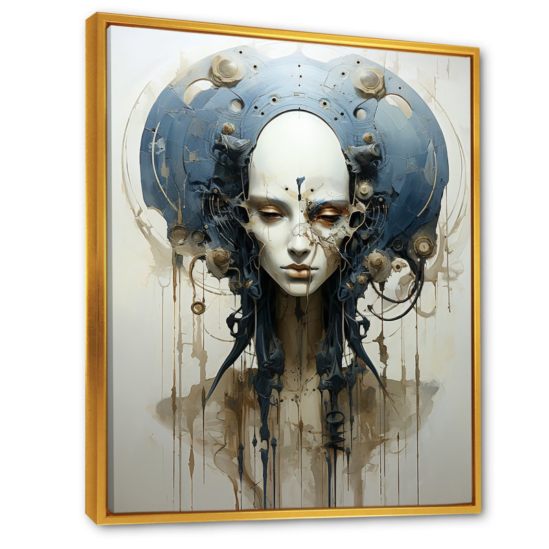 Minimalisme d'extraterrestres sur toile, Cadre flottant doré, H 20 po x l 12 po x P 1 po