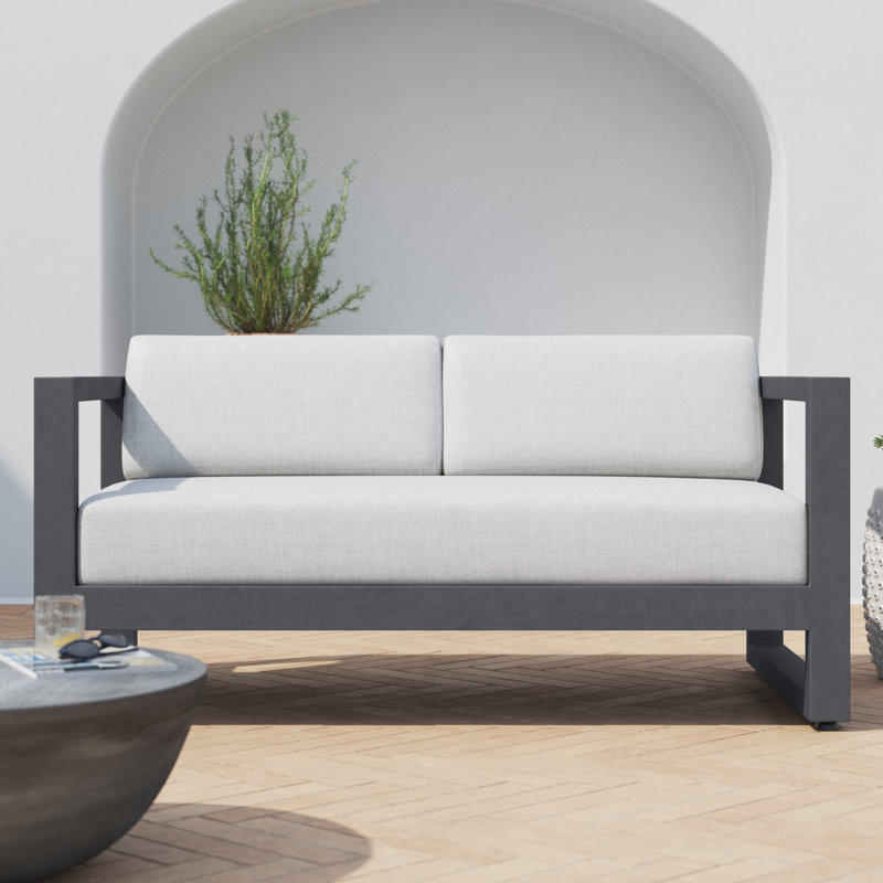 Georgie 89.96'' Wide Powder Coated Aluminum Patio Sofa with Sunbrella® Cushions, Cast Silver Sunbrella®, 2