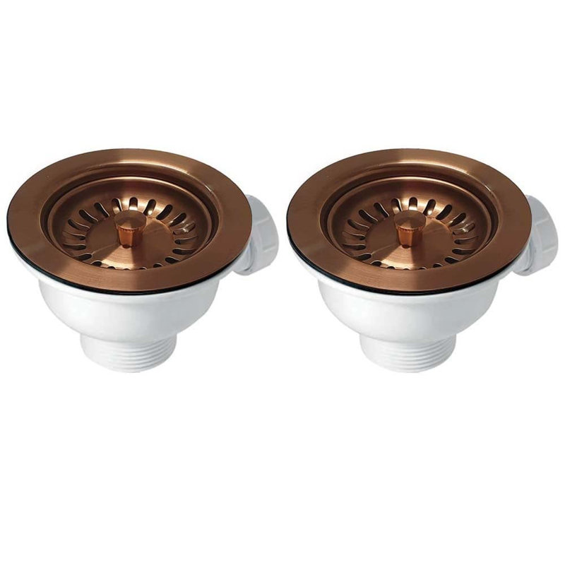 2X 90Mm Basket Strainer Waste For Astini, RAK, Rangemaster Ceramic Sink, Brushed Copper