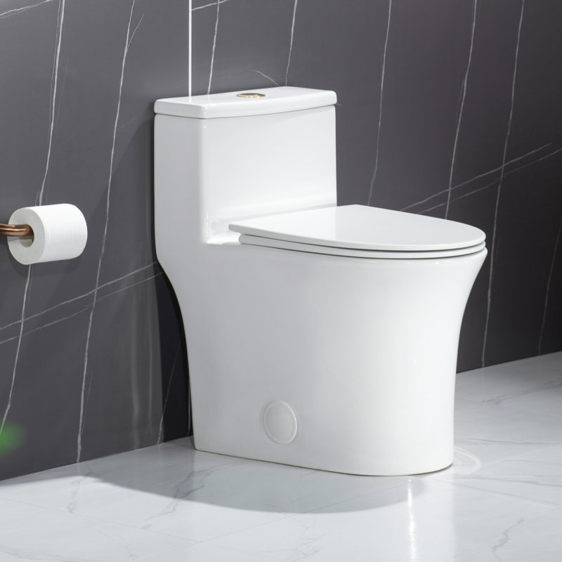 17" Comfort Height One-Piece Elongated Toilet, 0.9/1.28 GPF Dual Flush, MAP 1000g Powerful Siphon Flush, Compact Fully Skirted, Soft Close & Quick-Release Seat, 12" Rough-In, White, BS-S007
