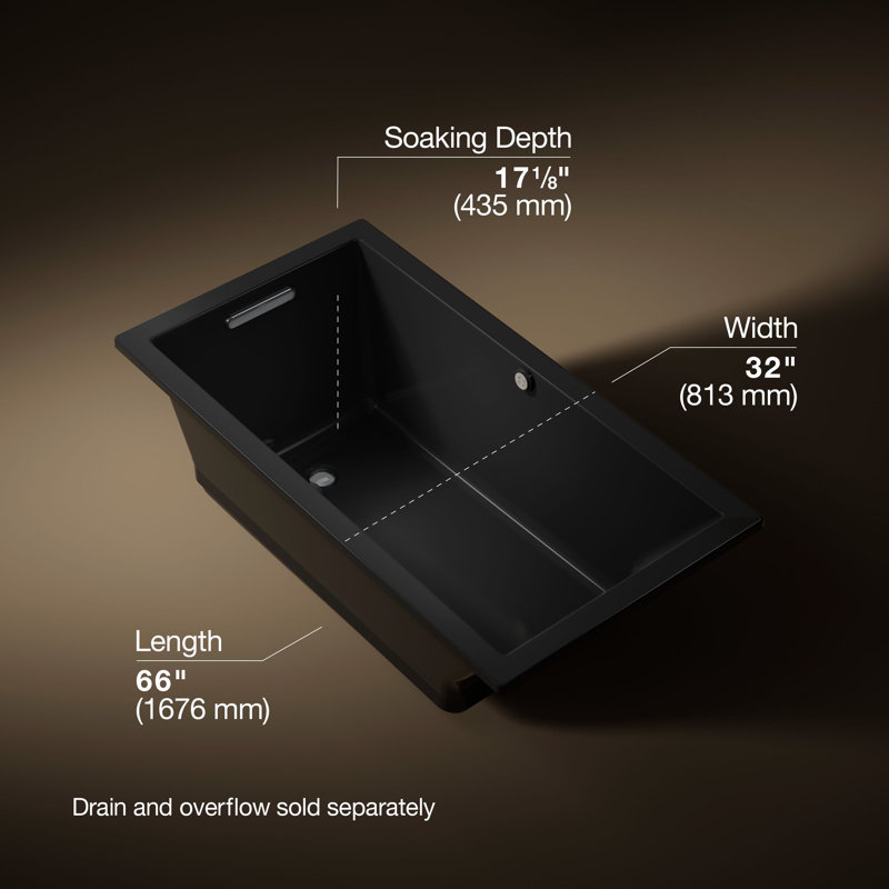 Underscore 60" X 32" Heated Bubblemassage Air Bath With Bask, Reversible Drain, Black