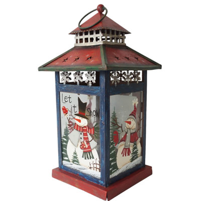 Lanterne de Noël rouge, blanche et noire «Let It Snow» 12,75 po