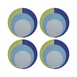 Colorblock Acid Green Blue Vegan Leather Round Coasters