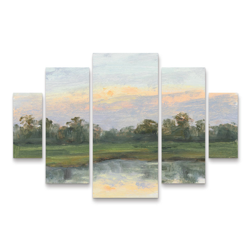 Ensemble de 5 panneaux d'art mural - "Calm and Still at Sunrise" par Carson Overs Lag, art mural pour salon, chambre à coucher ou bureau