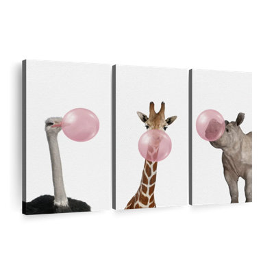 Ensemble de 3 animaux rigolos sur toile