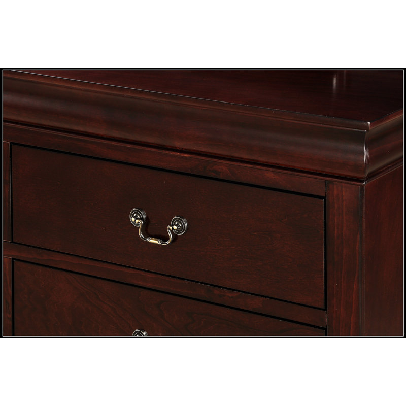 Commode Louis Philip à cinq tiroirs cerisier, bois massif, design contemporain, rangement spacieux, tiroirs à fermeture en douceur