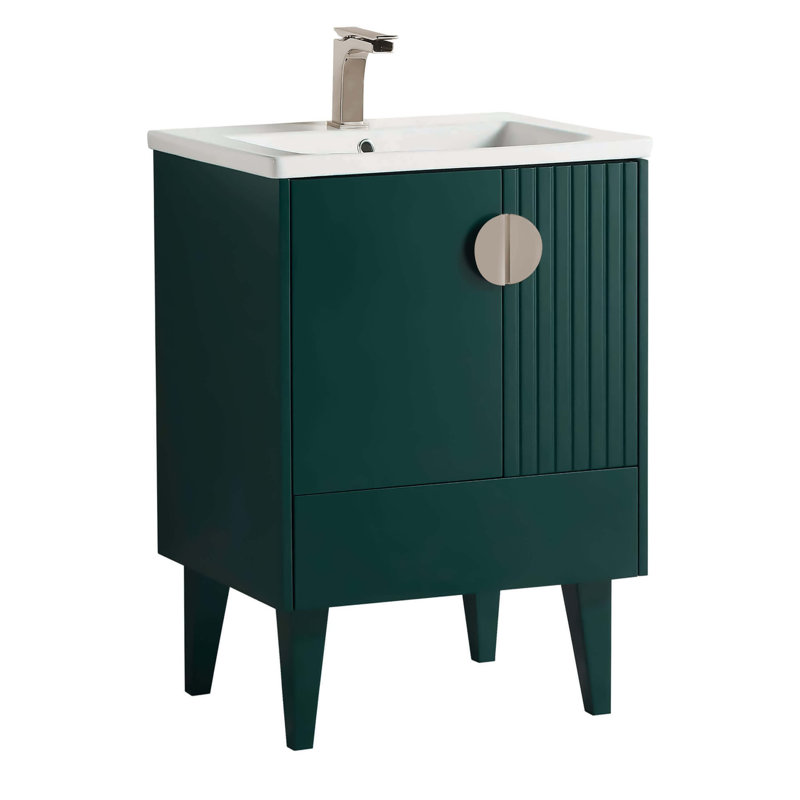 Ensemble de meuble-lavabo simple 24 po Saimah, Vert, Nickel satiné