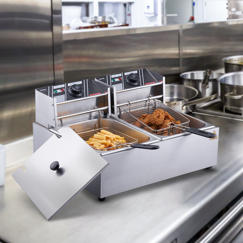 Silver Dual Basket Electric Countertop Deep Fryer