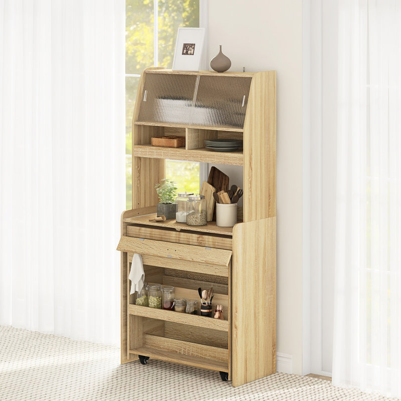33.5" W Multifunctional Buffet With Hutch, Foldable Dining Table, Yellow