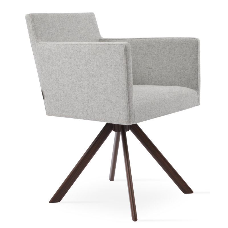 Harput 15'' H Upholstered Metal Armchair, Silver Wool, Walnut