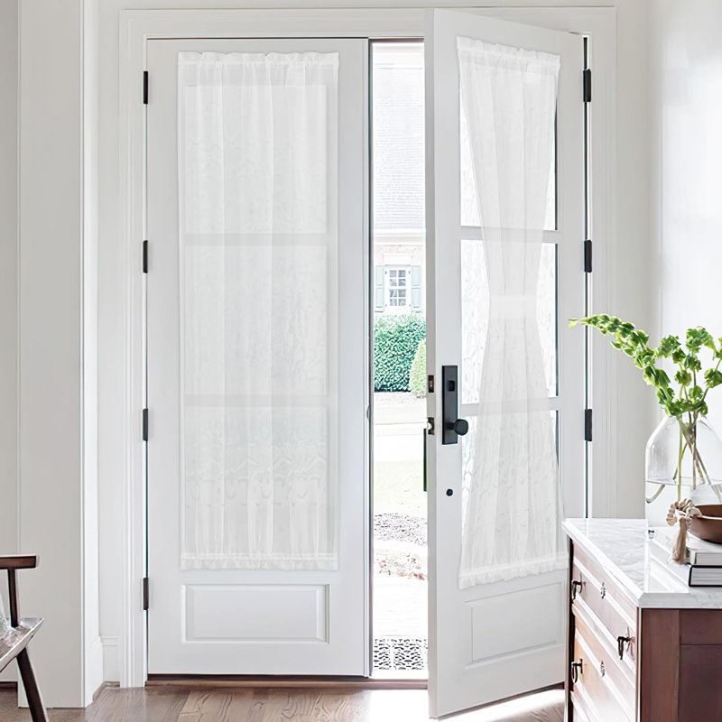  2 Panels Sidelight Curtains for French Door Sheer Panels Light Filtering Window Treatment for Narrow Door with Tieback