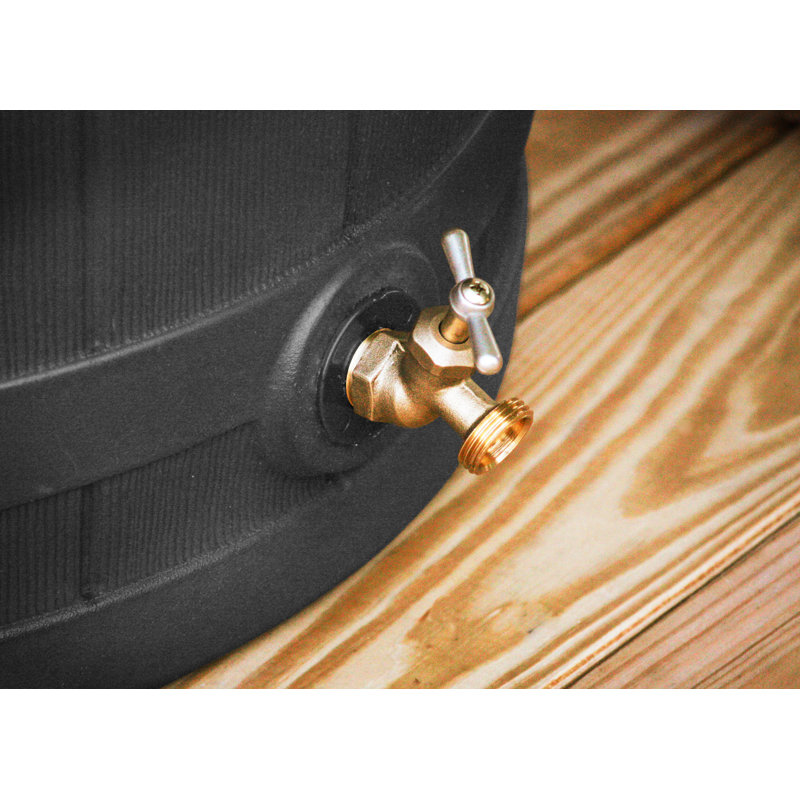 Good Ideas Rain Wizard Whiskey Style Rain Barrel with Overflow and Spigot, 30" H x 22" W x 22" D, Black