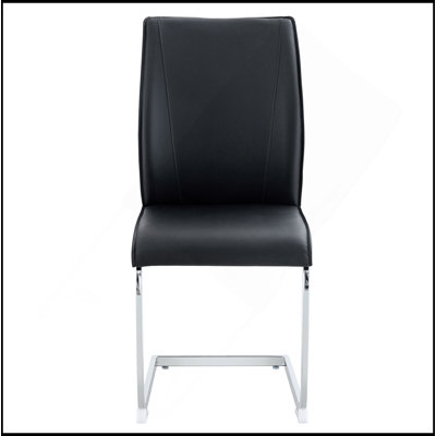 Luxury Simple Arch Chair - Set Of 4 Black PU Material High Resilience Dining Chair With Arched Metal Silver Leg.