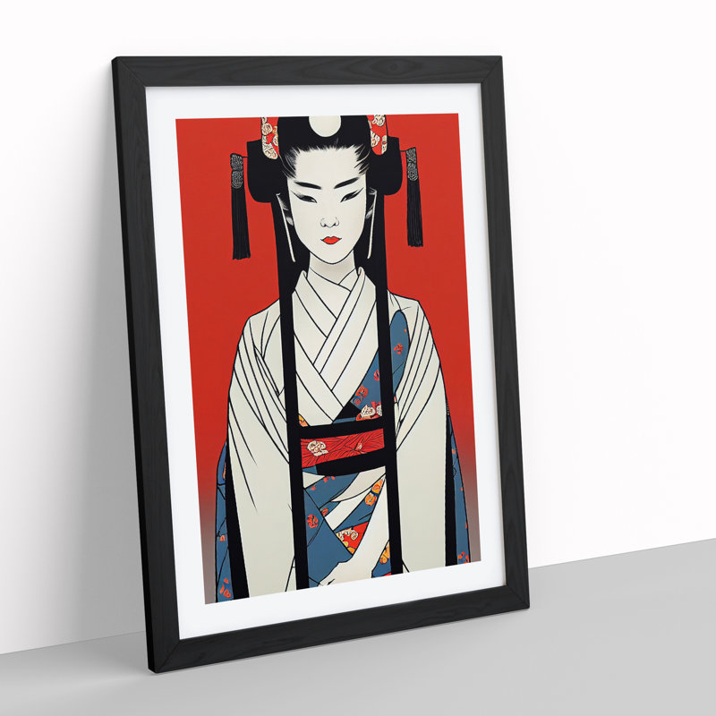 Awesome Geisha - Single Picture Frame Painting, 64cm H x 46cm W x 2cm D, Black Framed
