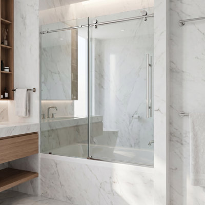 Elan E-Class 56-60" W x 66" H Sliding Frameless Tub Door with 3/8" Clear Glass