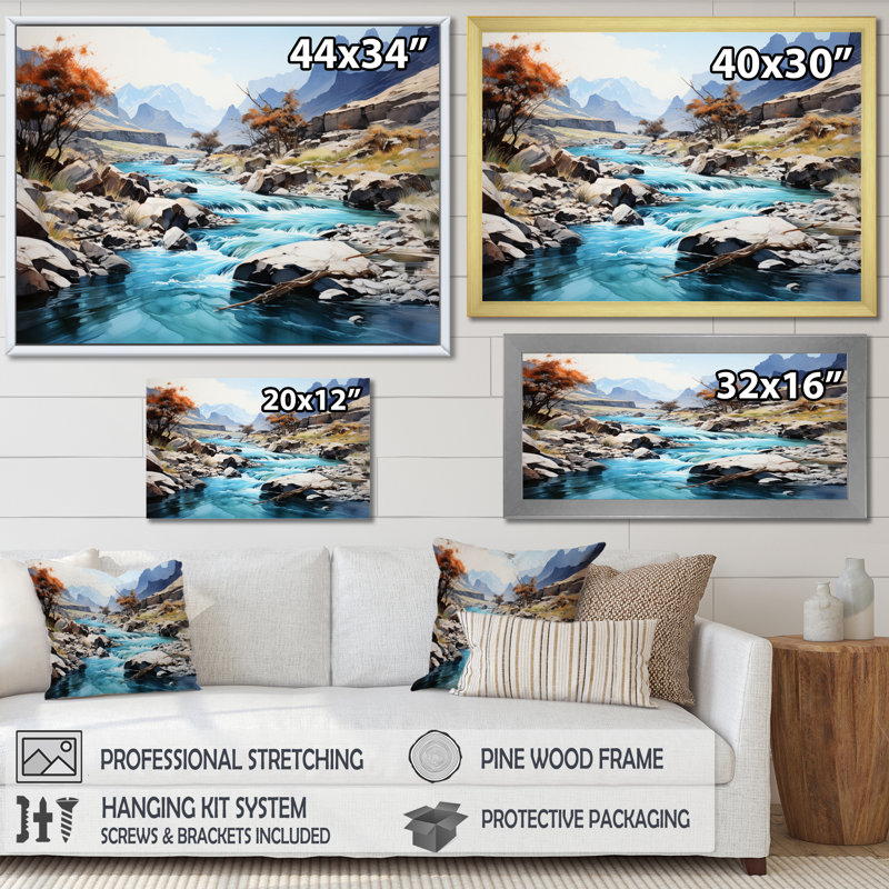 Berno Turquoise River Endless Journey II - impression, H 16 po x l 32 po x P 1 po, Cadre simple noir