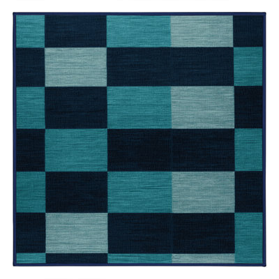 Machine Washable Checkered Blue Area Rug