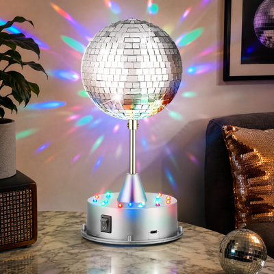 5-Inch Silver Mirror Disco Ball Light with 5 RPM Motor, 3 Light Colors, and 18 LEDs; Designed for Hanging or Tabletop Use at Graduations, Weddings, Bars, Clubs, Band Stages, Homes, Birthdays, and 90s Parties