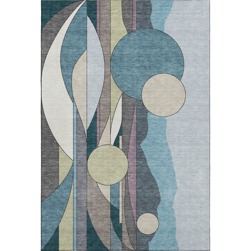 Premium Machine Washable Mayfield AMF2252 Modern Rug, Teal, 10' x 14'