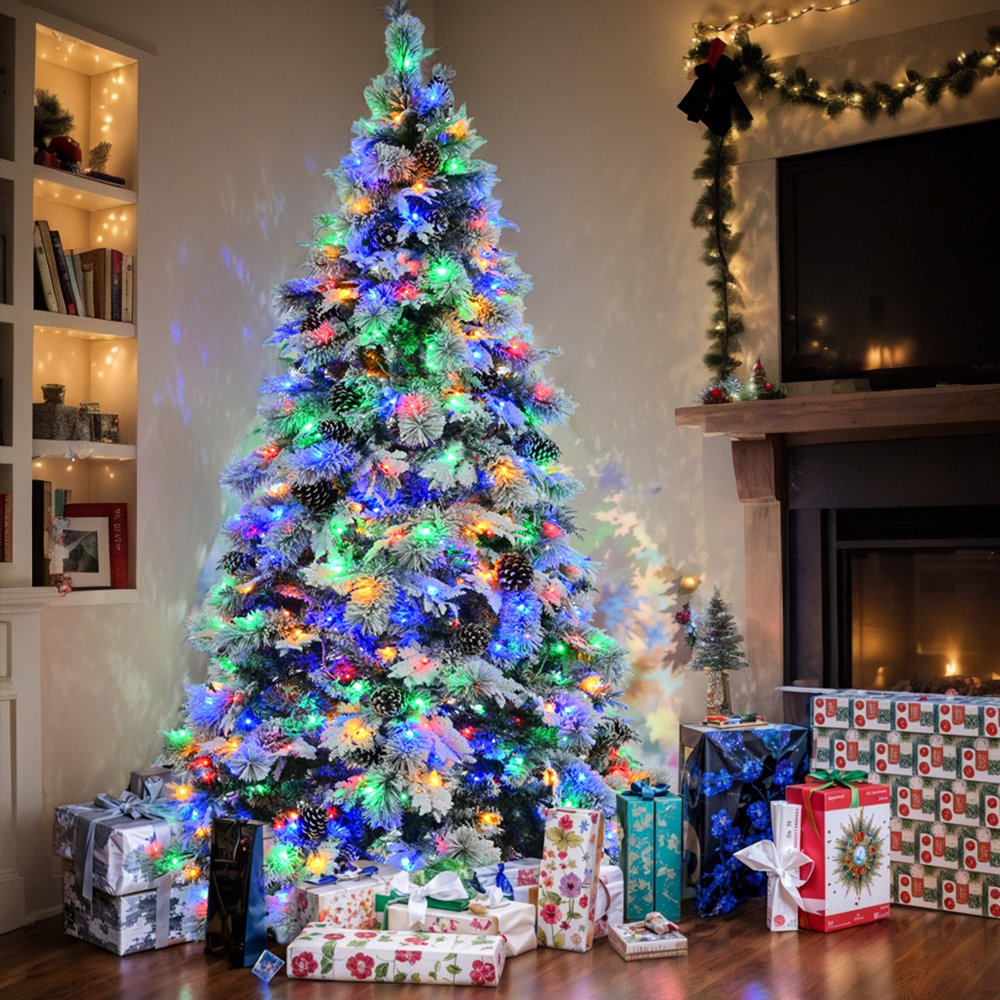 The Holiday Aisle® 7.5FT PreLit Spruce Flocked Christmas Tree With