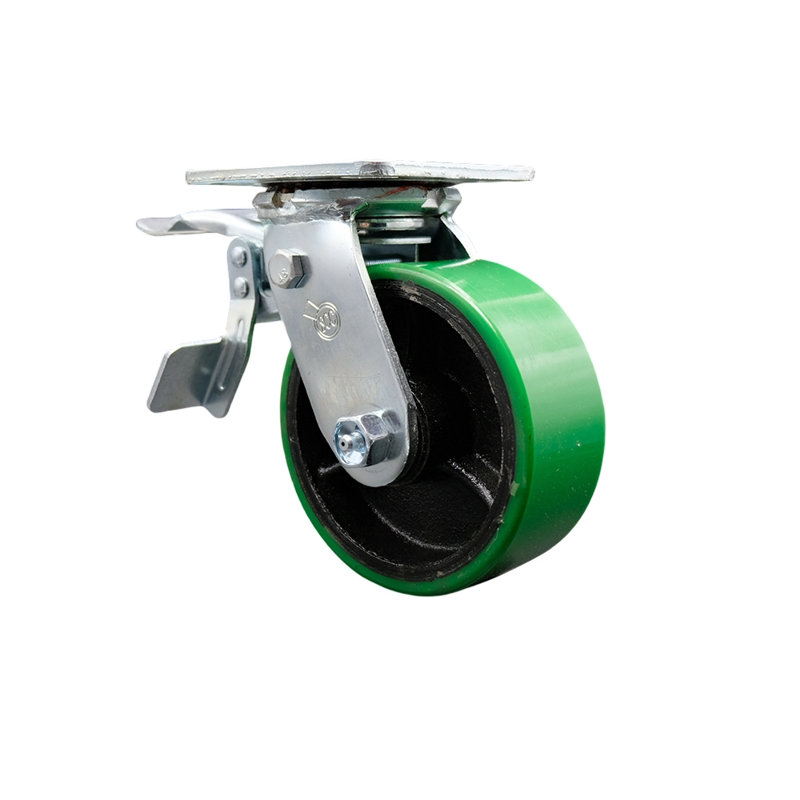 Roulettes en poly en fonte de 5 pouces avec roulement à rouleaux et frein à blocage total, Vert