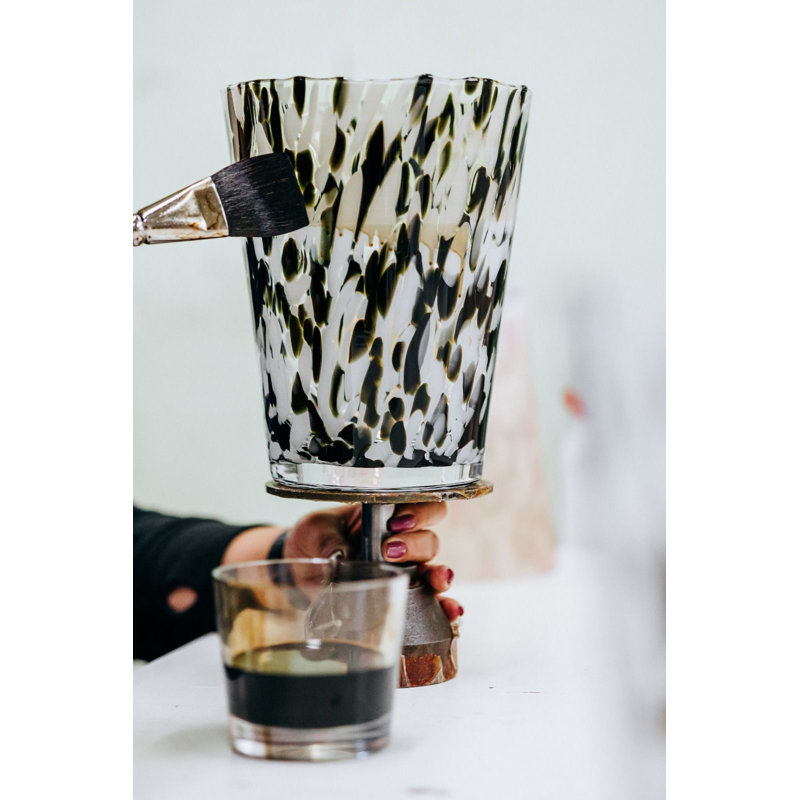 Pearls Black Candle, 13.8" H x 9.36" W x 9.36" D