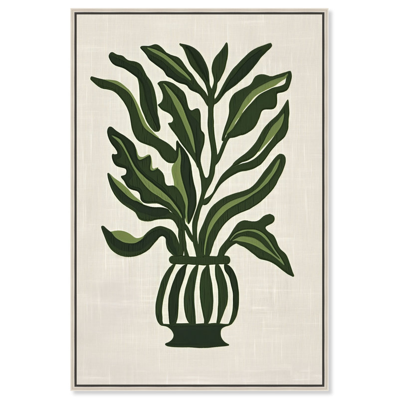 «Green Vase I Minimalistic Botanical Art Prints», art mural par Art Remedy, Cadre argenté, H 25 po x l 17 po