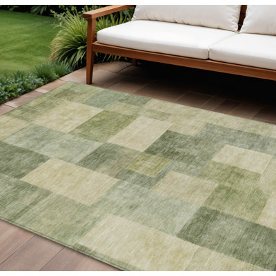 Tapis intérieur / extérieur vert géométrique lavable 10 'x 14' Artichaut
