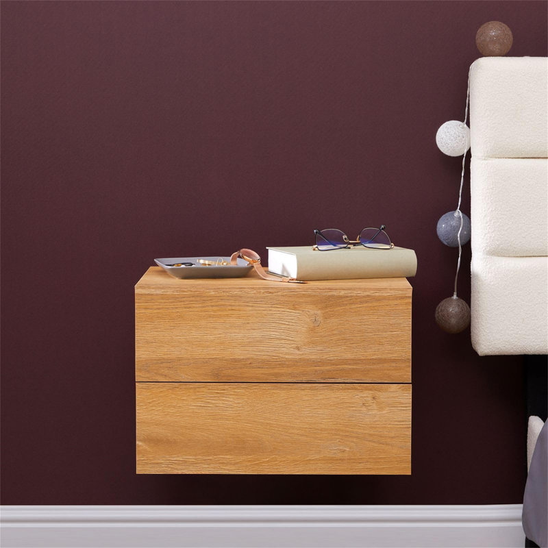 Haidar 42cm W Solid + Manufactured Wood Bedside Table, Brown, white