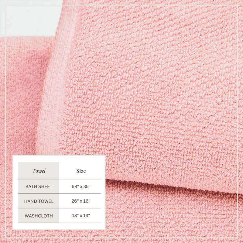 Drap de bain 100% coton texturé, Pink, 6 Piece Set W/ Bath Sheets