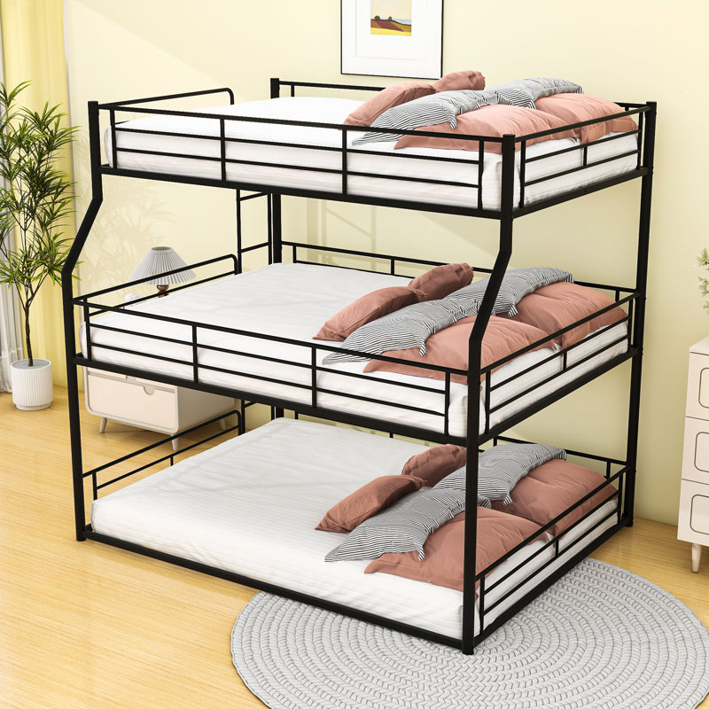 Triple lit superposé en métal durable avec caractéristiques de sécurité, idéal pour les familles en pleine croissance, Noir