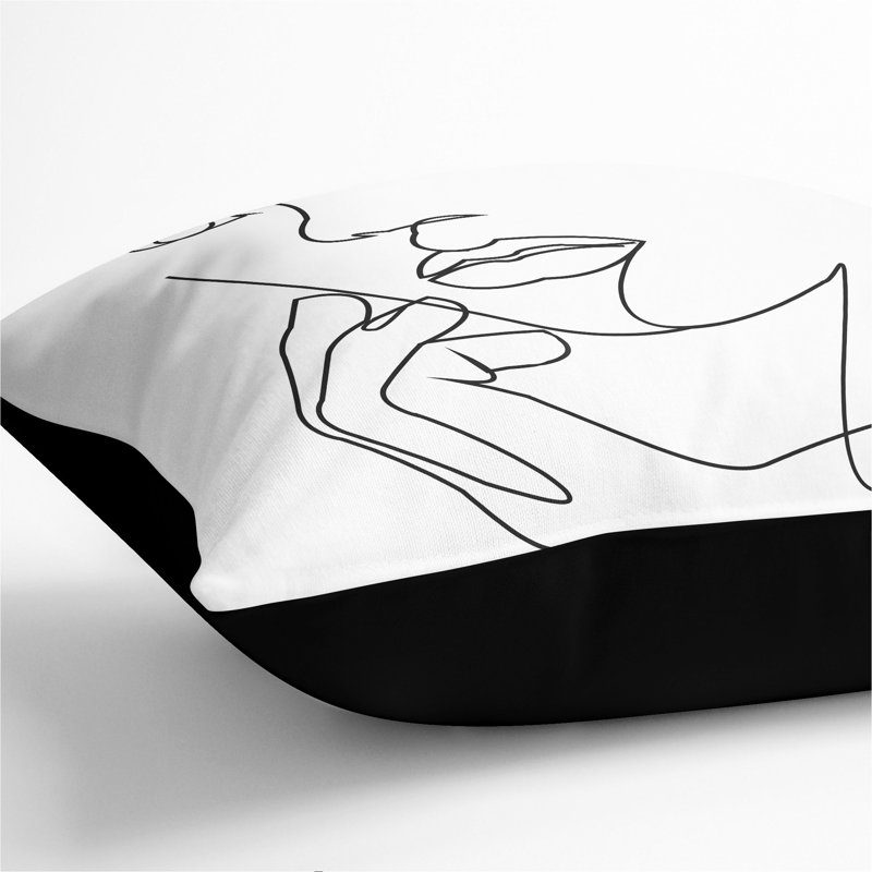 Line Female Face Square Throw Cushion, 40cm H x 40cm W x 15cm D, Black
