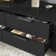 Modern Black TV Stand With Drawer And Open Storage – Featuring A Sleek Marble Finish And Metal Handles For Elegant Living Spaces