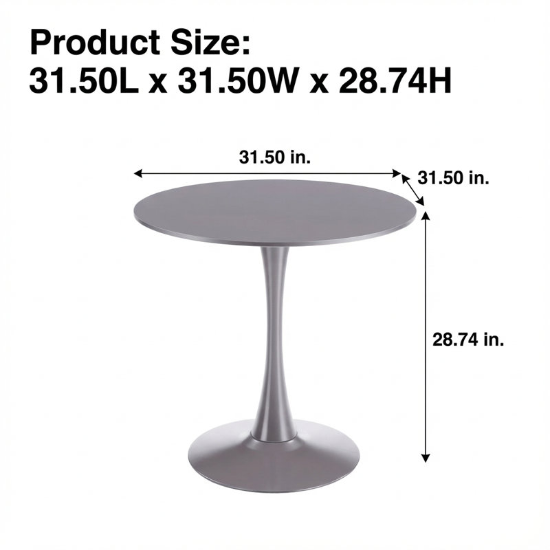 Table de salle à manger Mid-Century, H 28,74 po x L 31,5 po x l 31,5 po, Gris, Gris