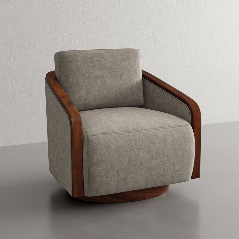 Upholstered Swivel Barrel Chair, Light Brown