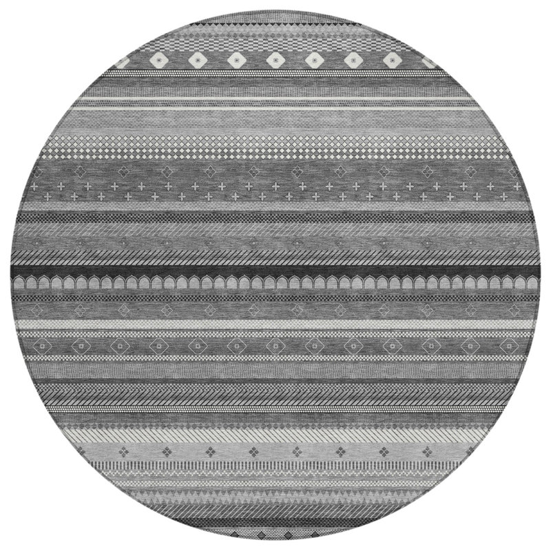 Machine Washable Indoor/Outdoor Husby ACN2218 Striped Rug, Round 8'