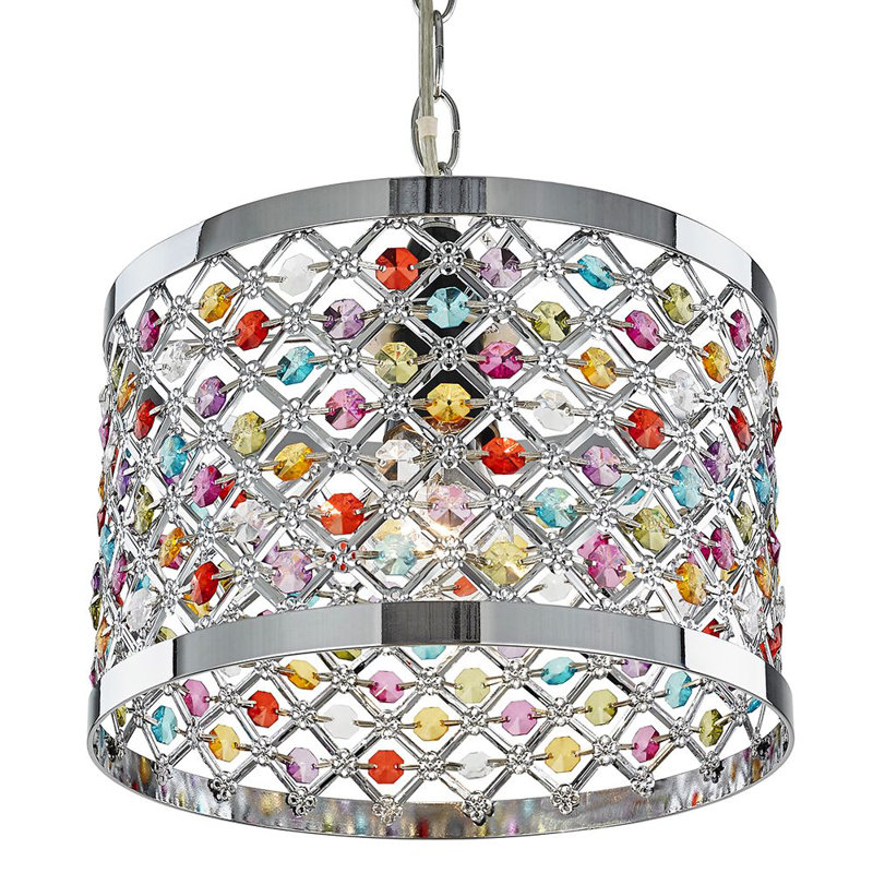 Modern Sparkly Ceiling Pendant Light Shade with Beads, Chrome/Multicolour