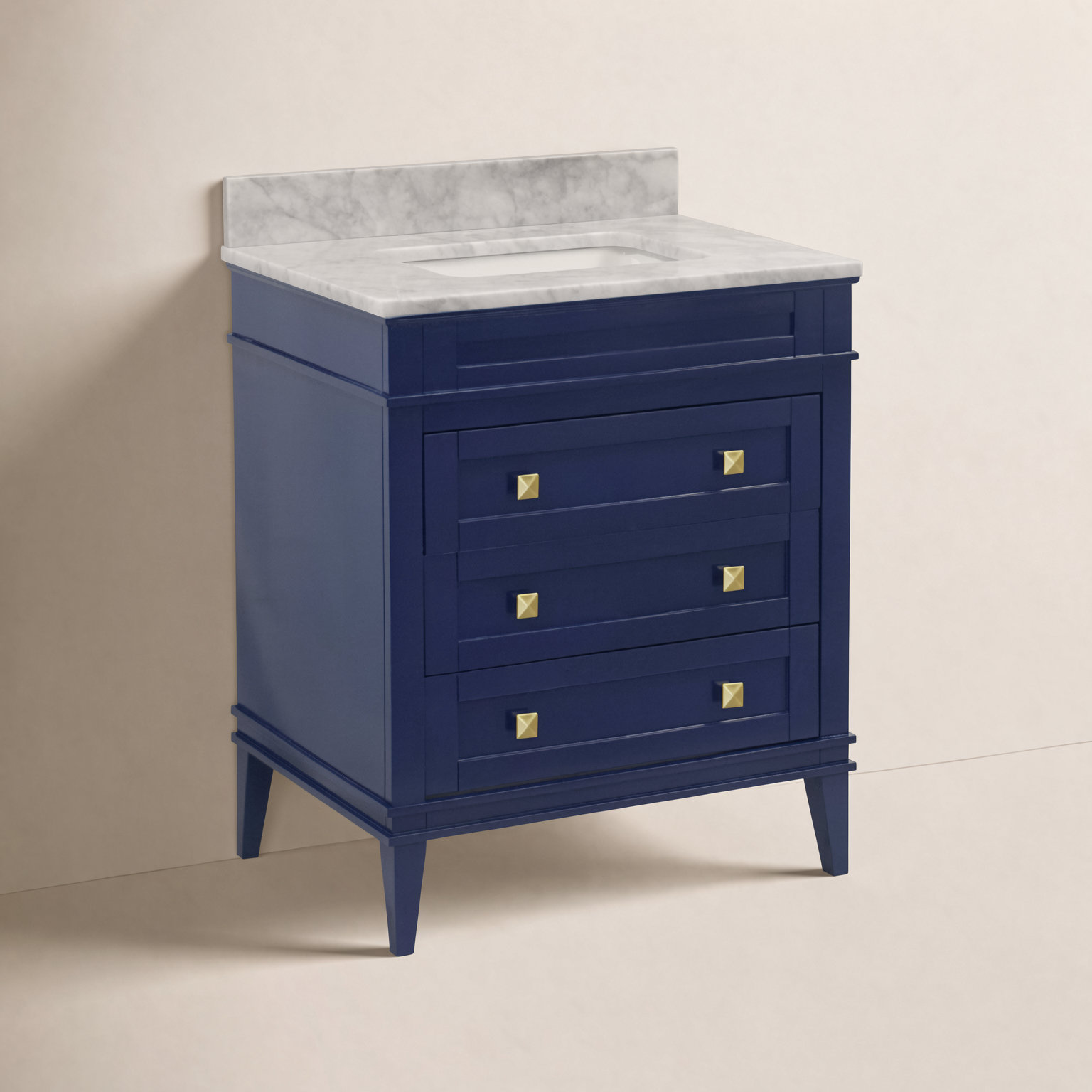 30'' Single Bathroom Vanity, Carrara Marble, Royal Blue