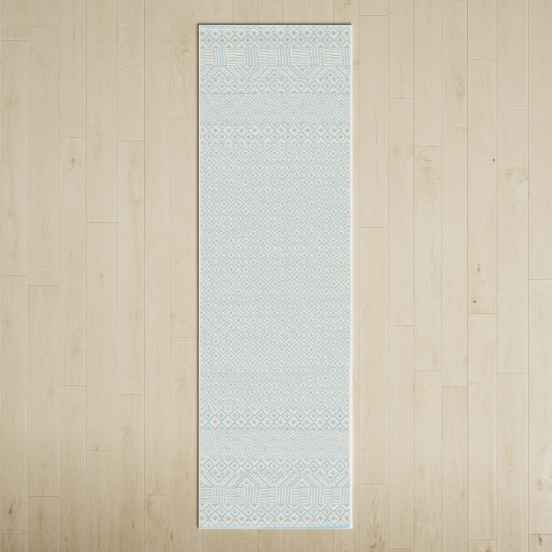 Lenwood Geometric Beige/Aqua Indoor / Outdoor Area Indoor/Outdoor Area Rug, Runner 2'3" x 8'
