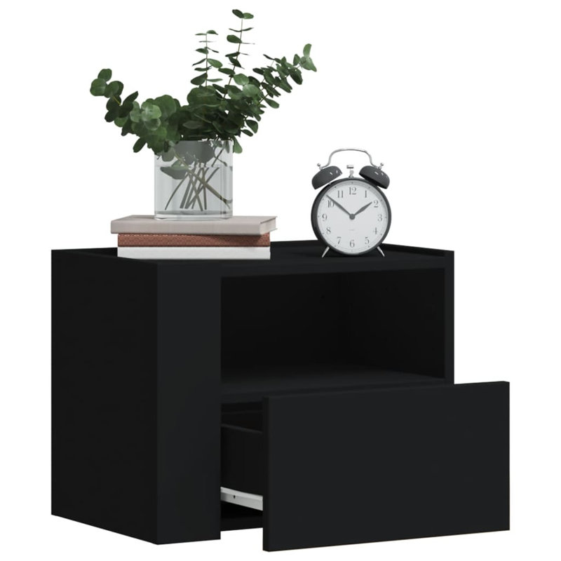 Anahla 45cm W Manufactured Wood Bedside Table, Black